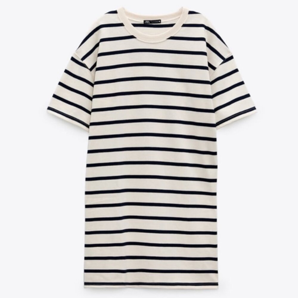 Zara Nautical Striped Cotton T-Shirt Dress French Girl Breton Sailor Beach Sz M